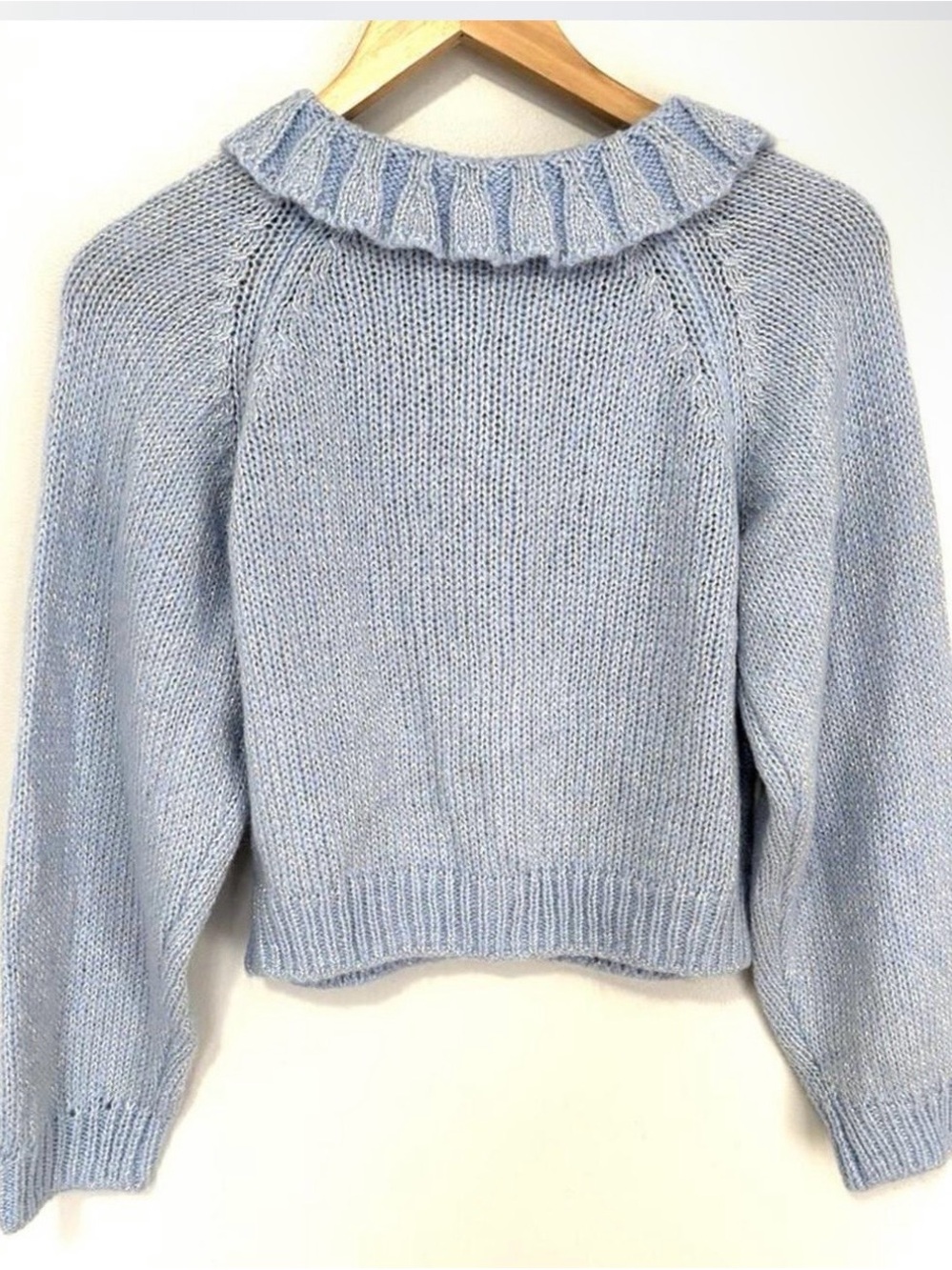 UO Kimchi Blue iridescent Knit Light Blue Button up cropped sweater - Picture 4 of 9